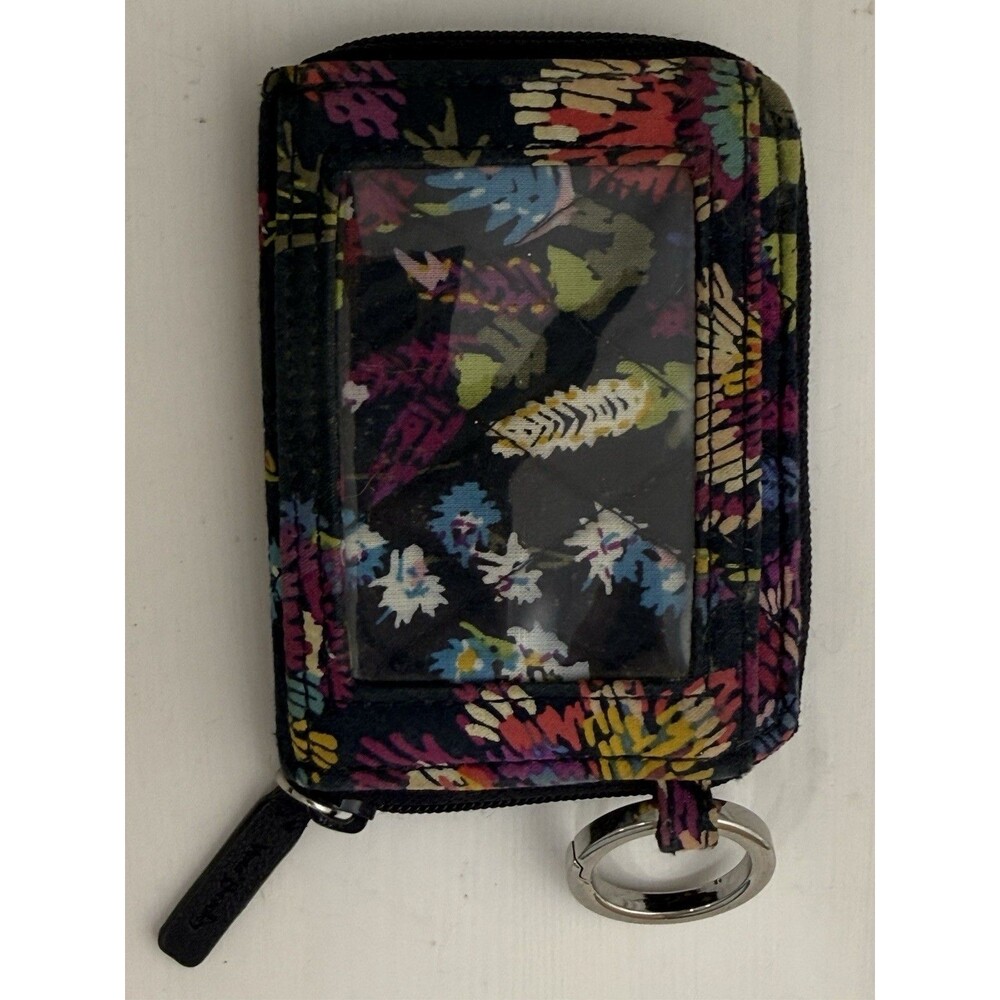 Vera Bradley Zip Around ID Wallet Coin Purse Key Ring Floral Navy